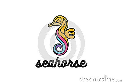 Colorful Ocean Seahorse Monogram Line Logo Design Stock Photo