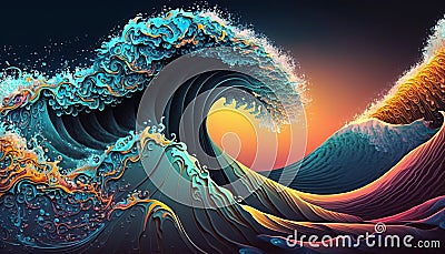 Colorful ocean waves abstact background, Generative AI Stock Photo