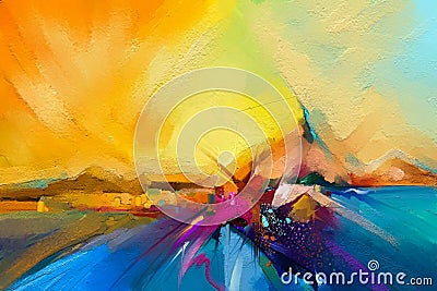 Colorful oil painting on canvas texture. Semi- abstract image of seascape paintings Stock Photo