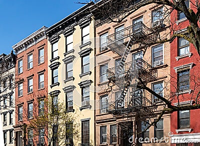 Colorful old buildings on 10th Street in New York City Stock Photo