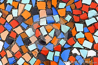 Colorful old crumbling ceramic mosaic tiles. Abstract texture Stock Photo