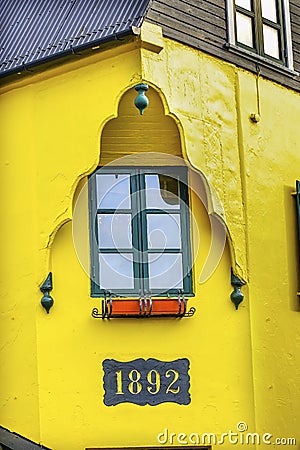 Colorful Old Icelandic Yellow House Street Reykjavik Iceland Stock Photo