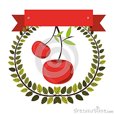 Colorful olive crown and label with cherry fruit Vector Illustration