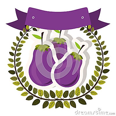 Colorful olive crown and label with eggplant with shadow Vector Illustration