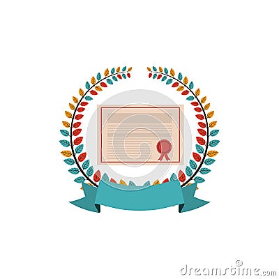 Colorful olive crown with ribbon and school certificate Vector Illustration