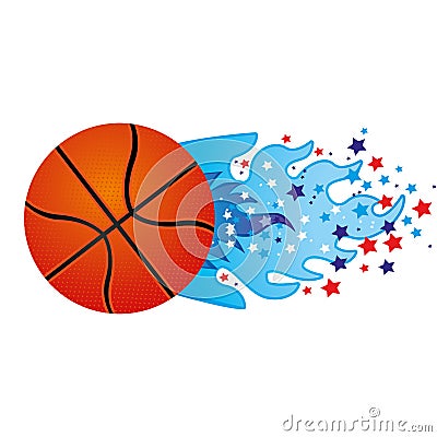 colorful olympic flame with stars and basketball ball Cartoon Illustration