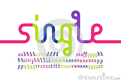 Colorful one line font Vector Illustration