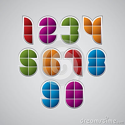 Colorful optical geometric sectored numbers with white outline. Vector Illustration