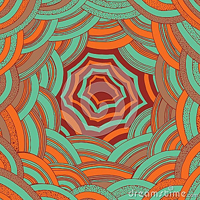 Colorful orange and blue doodle stripe pattern. Aboriginal folk art abstract simple ornament. Psychedelic texture. Vector Vector Illustration