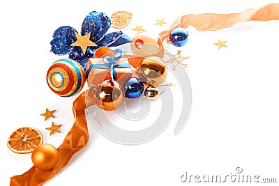 Colorful orange, gold and blue Xmas background Stock Photo