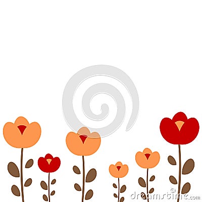 Colorful orange and red flowers on white background cute frame card template for greeting, invitation and notes Vector Illustration