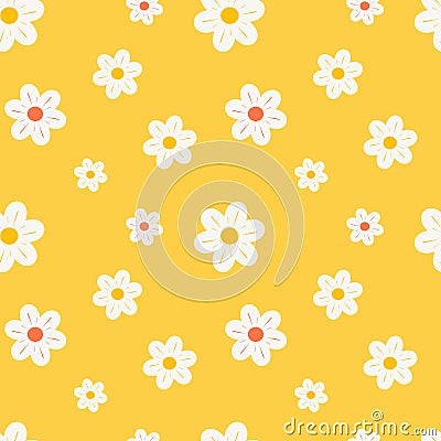 Colorful orange white and yellow daisy flowers seamless pattern background illustration Vector Illustration