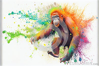 Colorful Orangutan primate painting Cartoon Illustration