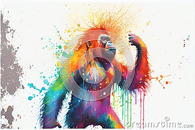 Colorful Orangutan primate painting Cartoon Illustration