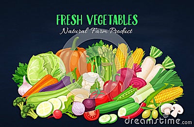 Colorful organic banner with vegetables. Vector Illustration