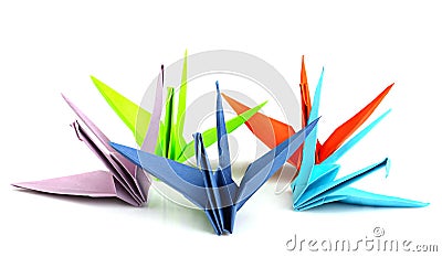 Colorful origami birds Stock Photo