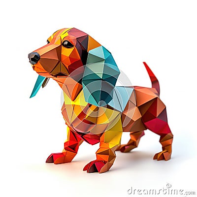 Colorful Origami dog, Unique Paper Polygon Artwork, Ideal Pet Concept, Ai Generated Stock Photo