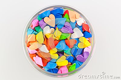 Colorful origami heart in glass Stock Photo