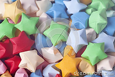 Colorful origami lucky stars background Stock Photo