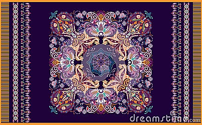 Colorful ornamental vector design for rug, carpet, tapis. Persian rug, towel, textile. Geometric floral backdrop Vector Illustration