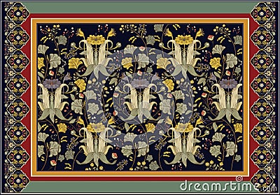 Colorful ornamental vector design for rug, carpet, tapis. Persian rug, towel, textile. Geometric floral backdrop Vector Illustration