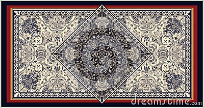 Colorful ornamental vector design for rug, carpet, tapis. Persian rug, towel, textile. Geometric floral backdrop Vector Illustration