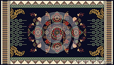 Colorful ornamental vector design for rug, carpet, tapis, yoga mat. Persian rug, towel, textile. Geometric floral Vector Illustration