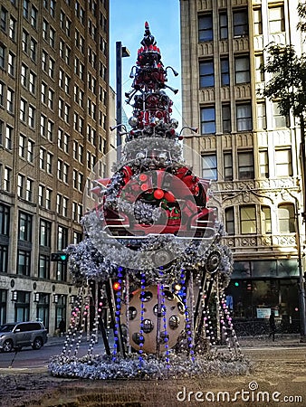 Colorful Ornate Holiday Christmas Tree Decoration in Downtown Dallas Editorial Stock Photo