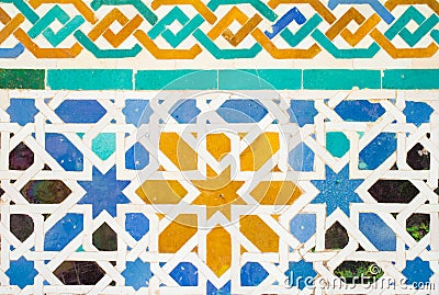 Colorful ornate pattern of moorish tile decorations in alhambra Stock Photo