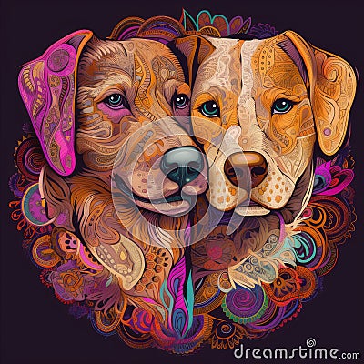 colorful ornate portrait of dogs generative AI Stock Photo