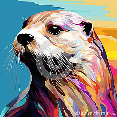 Colorful Otter Painting In Multilayered Realism Style Stock Photo