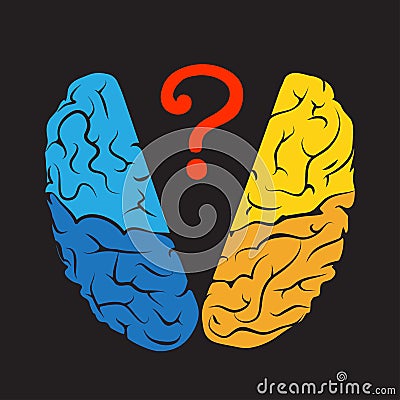 Colorful outline brain mark with question mark. Vector Illustration