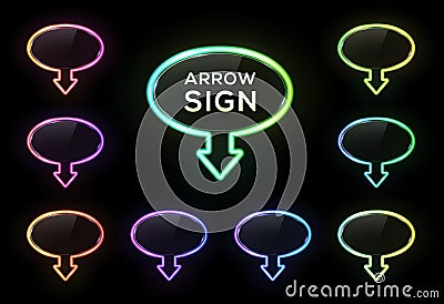 Colorful oval arrow neon lights banner design set. Vector Illustration