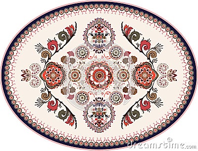 Colorful oval Persian vector design for rug, carpet, medallion. Geometric floral backdrop. Arabian ornament with Vector Illustration