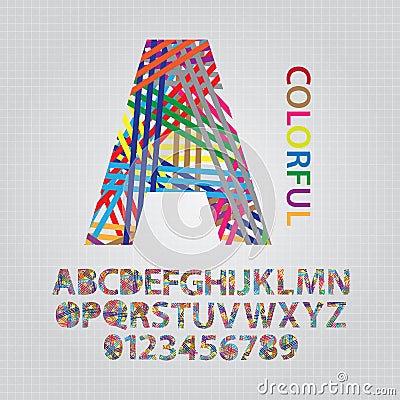 Colorful Overlap Line Alphabet and Numbers Vector Vector Illustration