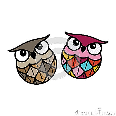 Colorful owls Vector Illustration
