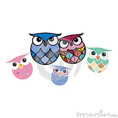 Colorful owls Vector Illustration
