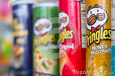 Colorful packaging of the top chip FMCG brands in indian retail stores Editorial Stock Photo