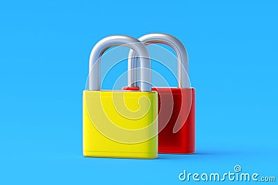 Colorful padlocks on blue background Stock Photo