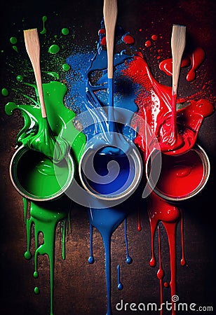 colorful paint buckets Stock Photo