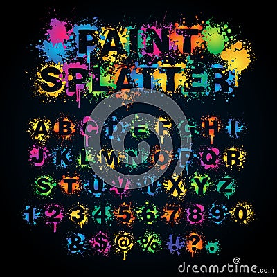 Colorful paint splatter alphabet Vector Illustration
