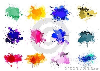 Colorful paint splatters - set of 12 Vector Illustration