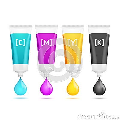 Colorful Paint Tubes Set CMYK Print Concept. Vector Vector Illustration