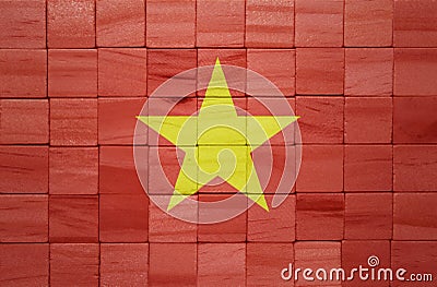 colorful painted big national flag of vietnam on a wooden cubes texture Cartoon Illustration