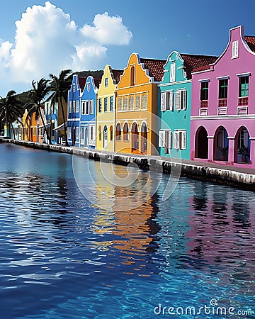 Colorful Painted Cityscape, Willemstad, Curacao, Antillean Islands, Caribbean Sea Stock Photo