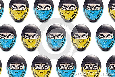 Colorful painted Easter egg fighter ninja warrior pattern in isolated background Stock Photo