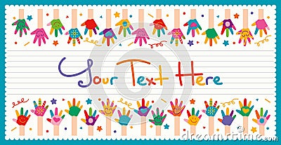 Colorful Painted Hands Of Little Children Vector Illustration