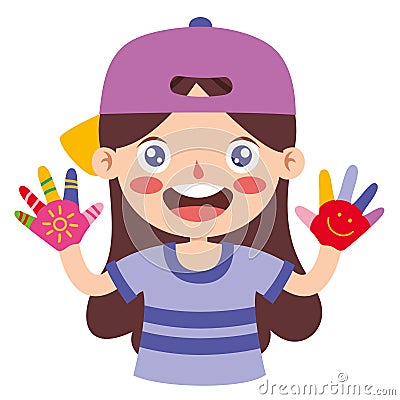 Colorful Painted Hands Of Little Children Vector Illustration