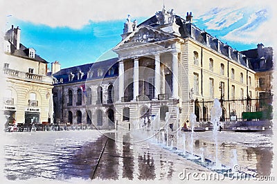 Colorful painting of Dukes of Burgundy`s Palace Stock Photo