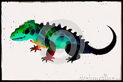 A colorful painting of a lizard on abstract watercolor background. Watercolor painting of the chameleon. Generative AI Stock Photo